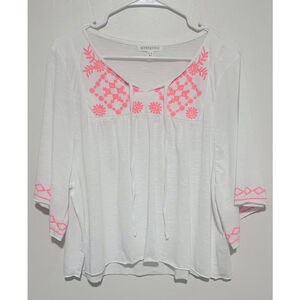 Aeropostale White Top with Neon Orange/Pink Embroidered
